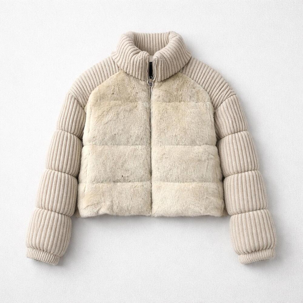 NEW VOLARE women's cashmere mink bomber jacket in beige